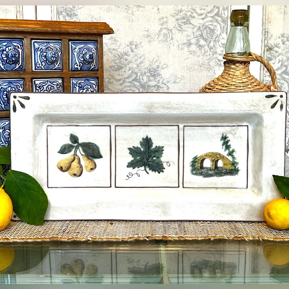 Vintage Williams-Sonoma “Pears Scene” Rectangular Serving Tray/Platter 18”